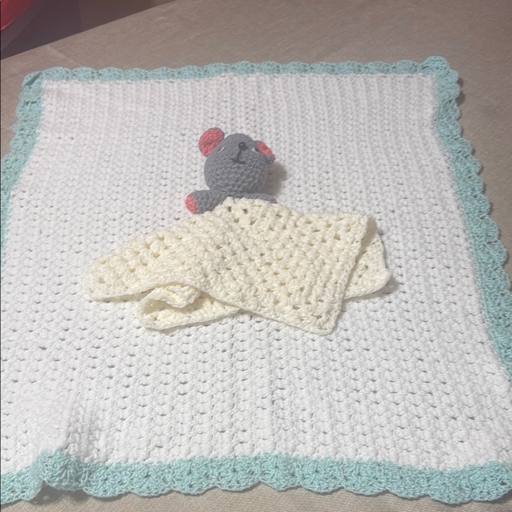 Crochet Baby Blanket with bear lovey